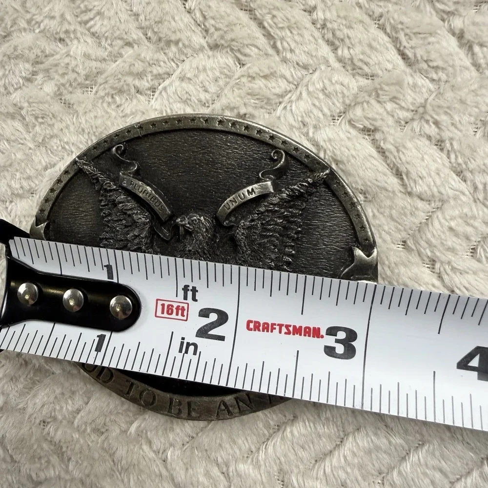 Vintage Belt Buckle USA Patriotic Eagle flag 2.5x3 